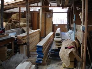 A photo of the barn. All the wood is sourced from US farms and sits in the barn until it's ready to be cut. 