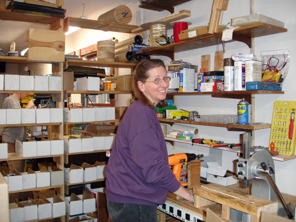 Liz making drum carder chains